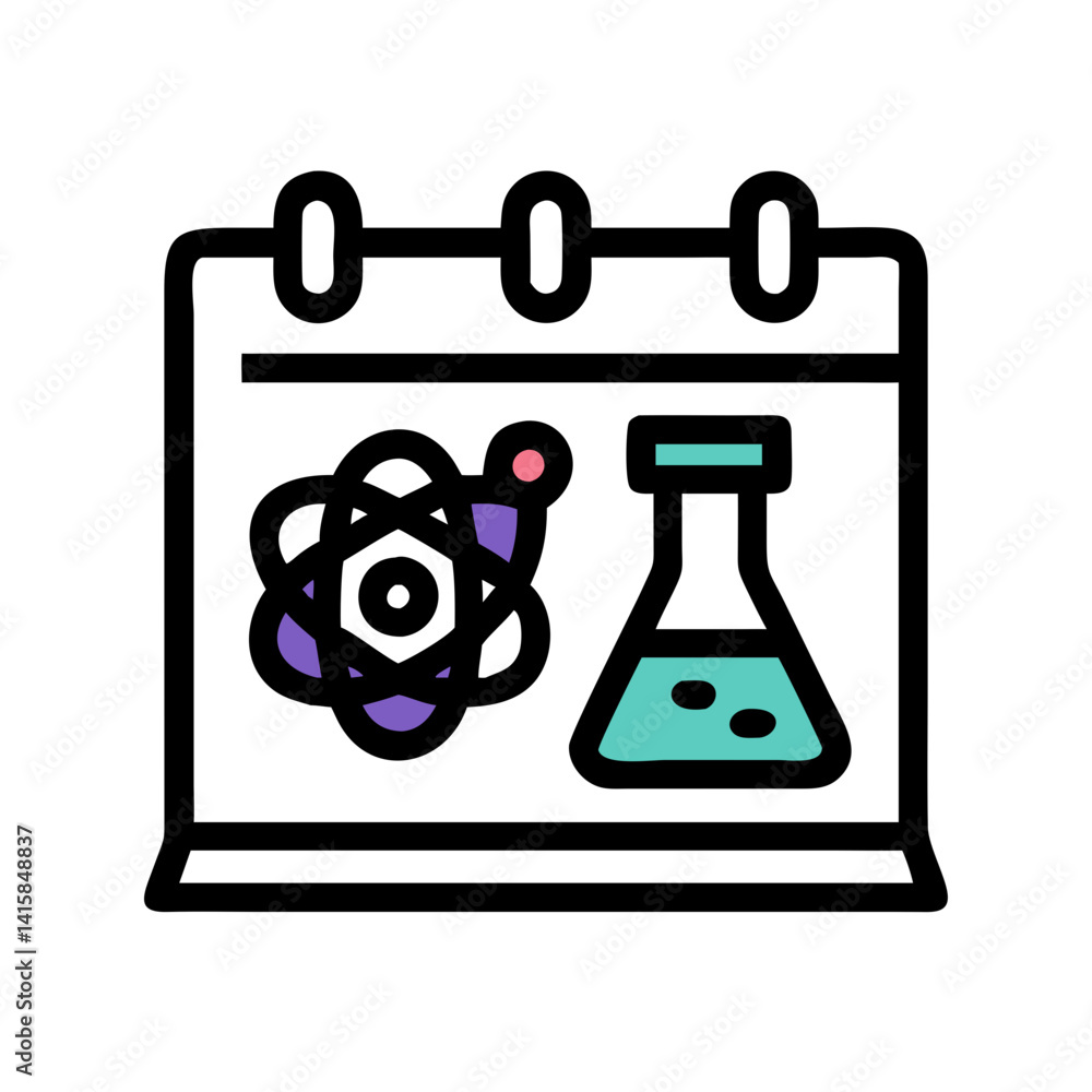 Poster minimalist science experiment illustration with flask and molecules