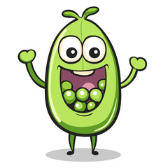 Pea Pod Cheering Cute Illustration Vector Isolated Mascot Art 
