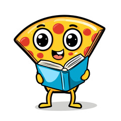 Pizza Slice Reading a Book Cute Illustration Vector Isolated Mascot Art 
