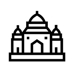 Obraz premium Simple black and white monument icon with domes and minarets for architectural landmark concept