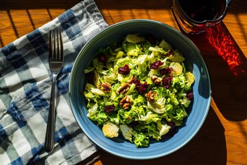 Fresh Brussels Sprout Salad with Walnuts and Cranberries