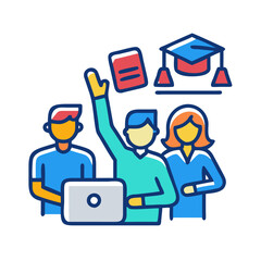 Teamwork, Learning, Education: Students with Laptop and Graduation Cap