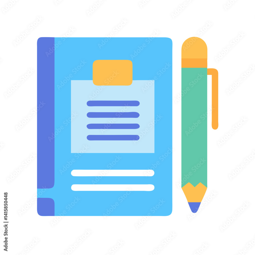 Poster blue notebook with pencil flat vector design element