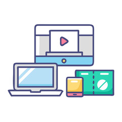 Electronic devices vector illustration: phone, laptop, tablet, card