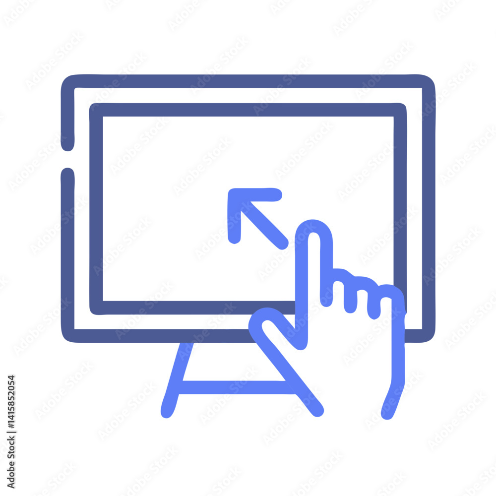 Poster touchscreen interaction, hand pointing to computer display symbol