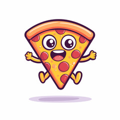 Pizza Slice Jumping Cute Illustration Vector Isolated Mascot Art 
