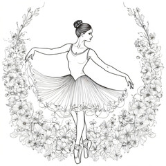 "Elegant line art of a ballerina made of flowers"

