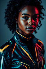 Stylish African Woman in Futuristic Jacket