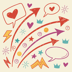 Hand-drawn Arrows, Hearts & Stars Design