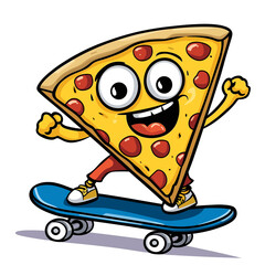 Pizza Slice Skateboarding Cute Illustration Vector Isolated Mascot Art 
