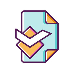 Completed document icon, checkmark, file icon, approved, checklist