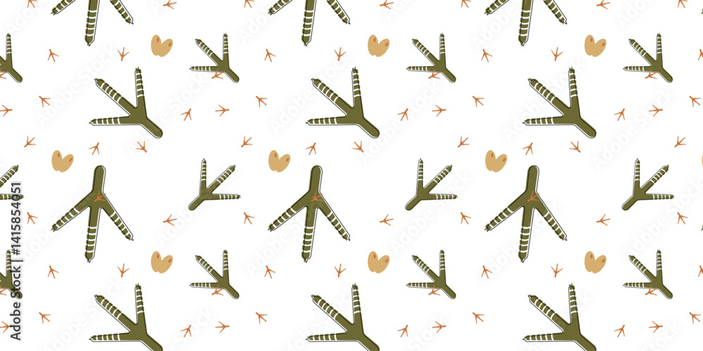 Poster minimalist playful scatter seamless pattern with hen footprints. repeat background for textile, wrap