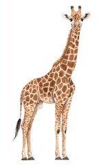 Naklejka premium The image depicts a giraffe in watercolor on a white background, showcasing African wildlife