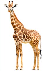 Obraz premium African animals are highlighted in a watercolor illustration of a giraffe, with a white background