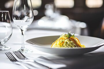 Fresh Shredded Cabbage Salad with Carrots and Herbs in White Bowl