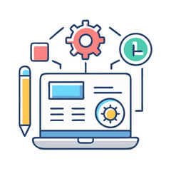 Website Development Process on Laptop, with Gear and Time
