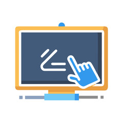 Interactive whiteboard vector icon with finger touching screen