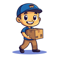 Delivery Boy with a Package Cute Illustration Vector Isolated Mascot Art 
