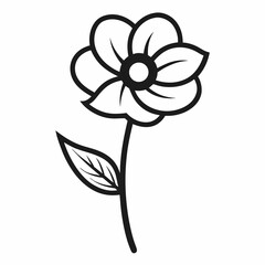 Fototapeta premium Anemone flower with leaf line art isolated on white background