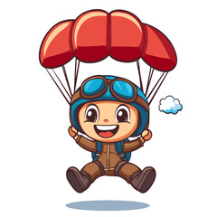 Boy with Parachute Cute Illustration Vector Isolated Mascot Art 
