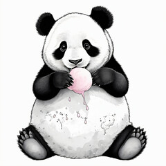 "Chubby baby panda eating cotton candy"

