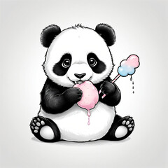 "Chubby baby panda eating cotton candy"

