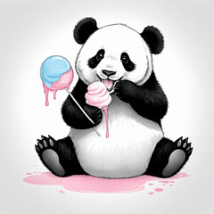 "Chubby baby panda eating cotton candy"

