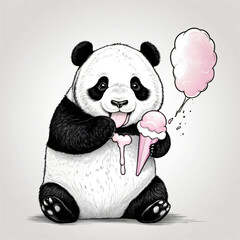 "Chubby baby panda eating cotton candy"

