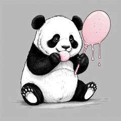 "Chubby baby panda eating cotton candy"

