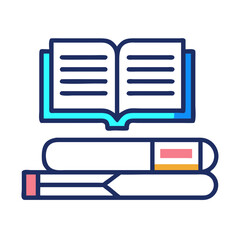 Stack of books with an open book illustration