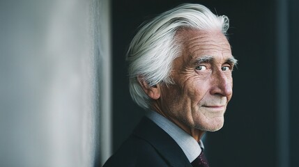 Senior Gentleman in Business Attire with Silver Hair Profile Portrait