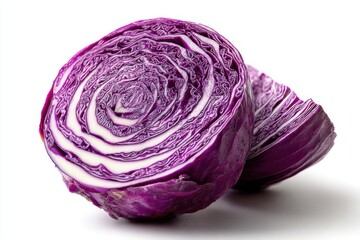 Fototapeta premium A close-up shot of a fresh red cabbage, showcasing its vibrant purple leaves and intricate layers, perfect for a healthy lifestyle and culinary creativity.