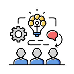 Business team brainstorming with ideas and communication icons