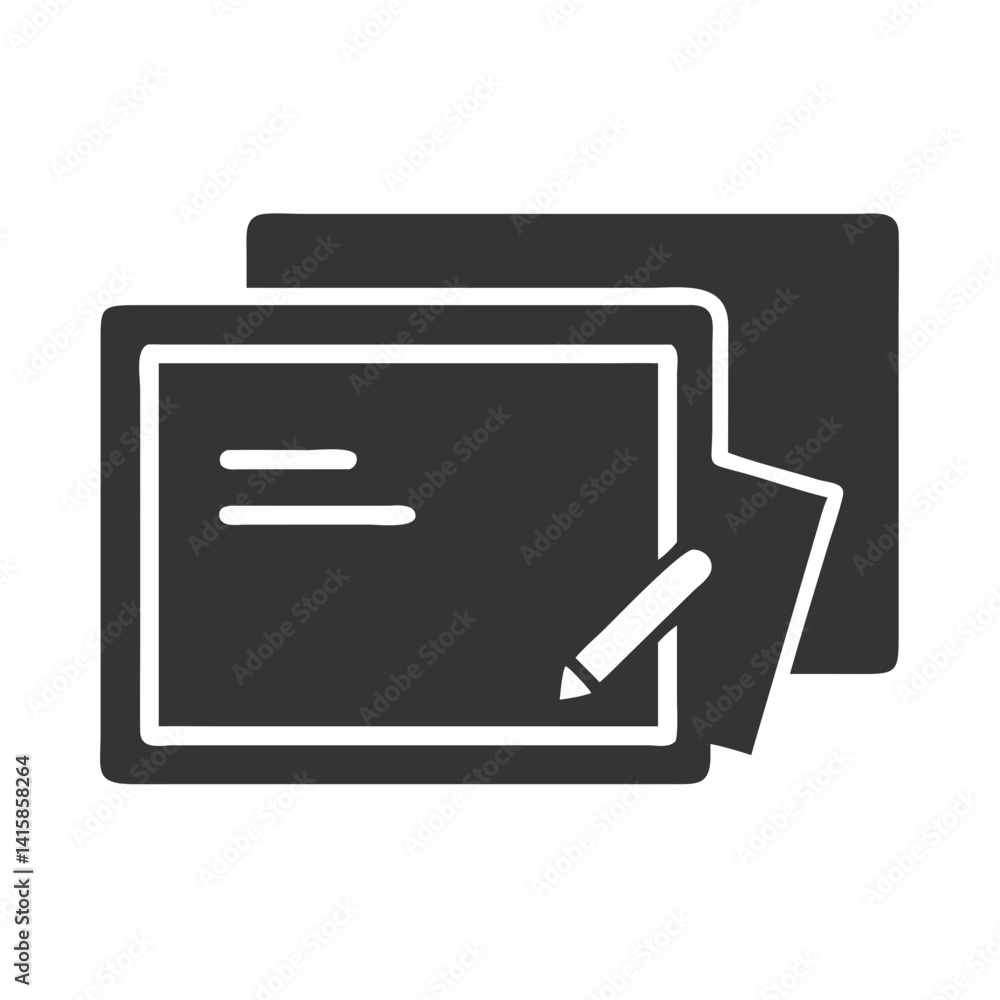 Poster dark notepad with pencil and document icon
