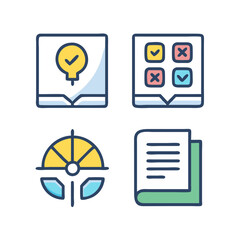 Icons of Business Strategies, Planning, Goals, Checklist, and Reports