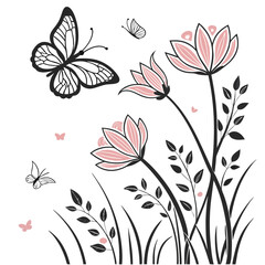 Fototapeta premium Elegant Floral Design with Butterflies and Delicate Pink Flowers