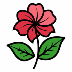 Hibiscus flower line art with leaf isolated on white background