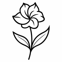 Oleander flower with leaf line art isolated on white background