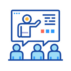 Online conference webinar icon with speaker and audience