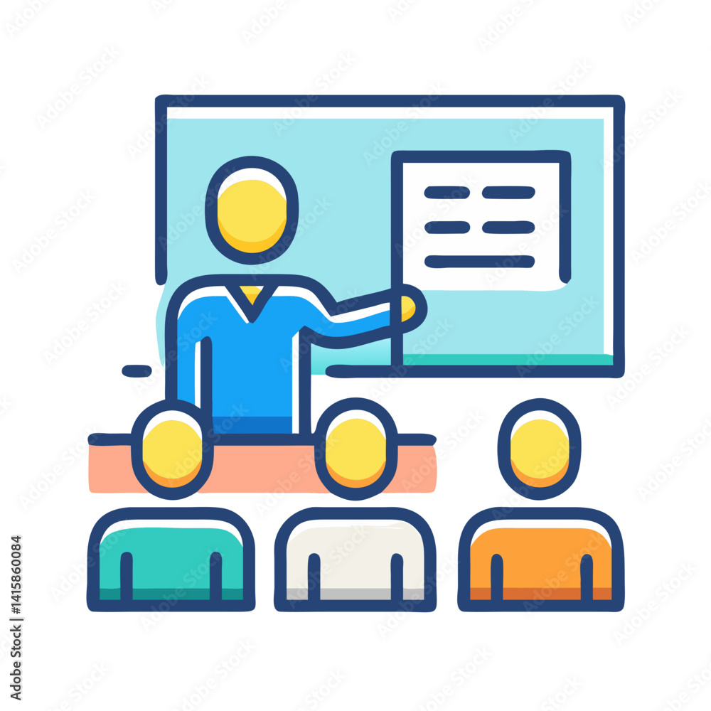 Poster teacher delivering a lecture with students in classroom