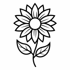 Sunflower line art with leaf isolated on white background