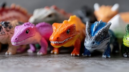 Colorful plastic dinosaur figurines