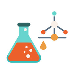 Colorful Chemistry Illustration: Flask, Molecule, and Droplet