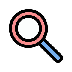 Stylized pink and blue magnifying glass search icon