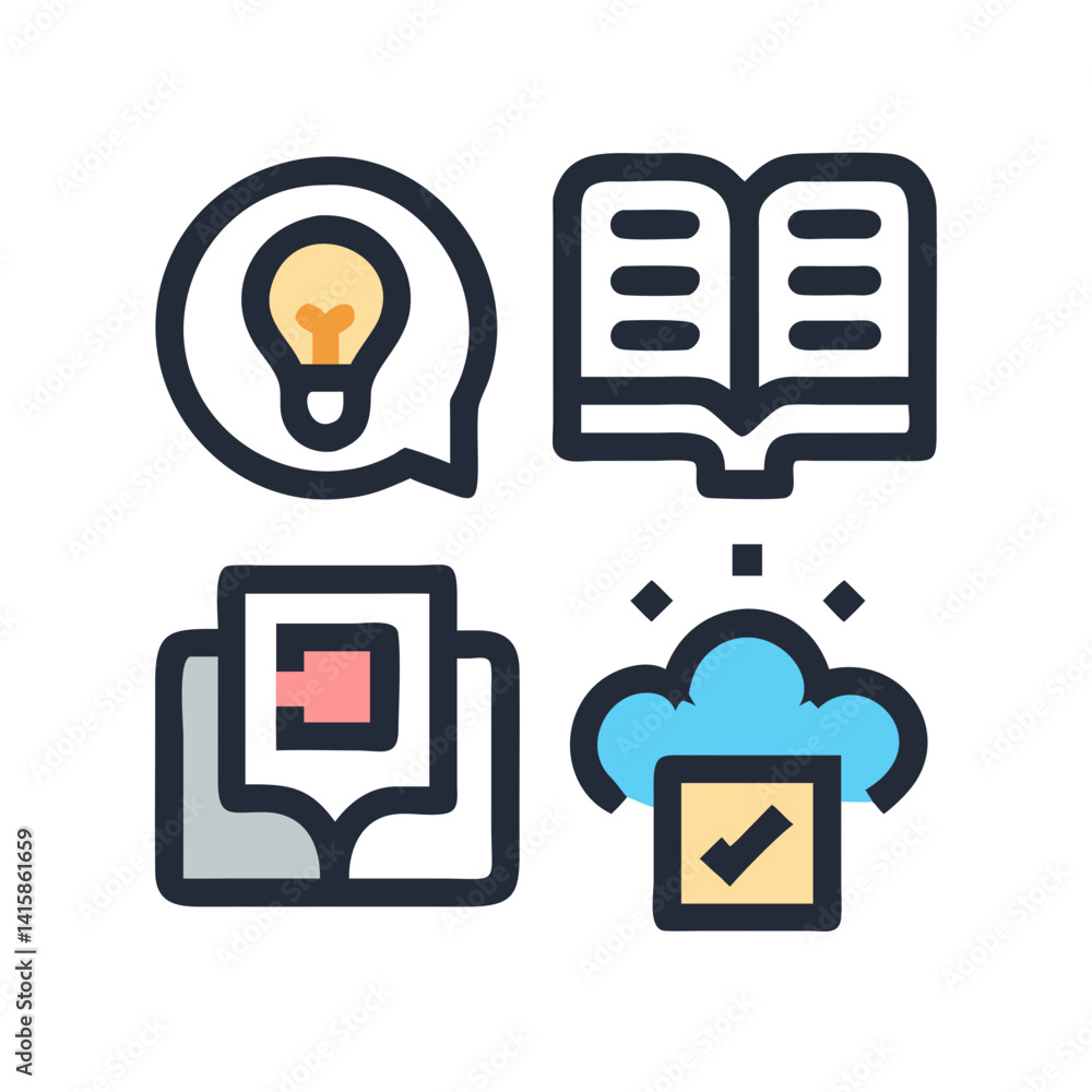 Poster Knowledge icons set: idea, book, document, cloud computing