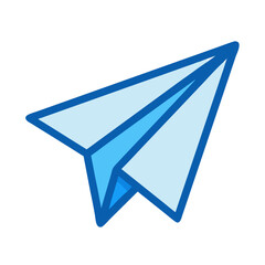 Simple Light Blue Paper Airplane on Black Background