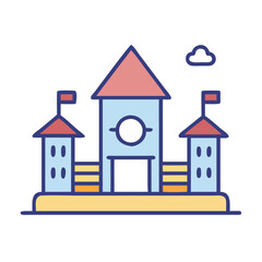 Cute cartoon castle icon illustration with cloud design