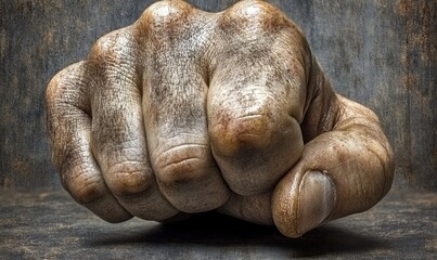 Obraz premium Close-up of a dirty, clenched fist.