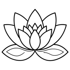 Water lily flower line art with leaf isolated on white background