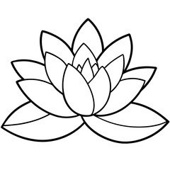 Water lily flower line art with leaf isolated on white background